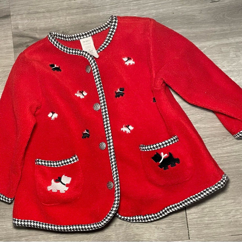 Red Kids Jacket with Dog Embroidery